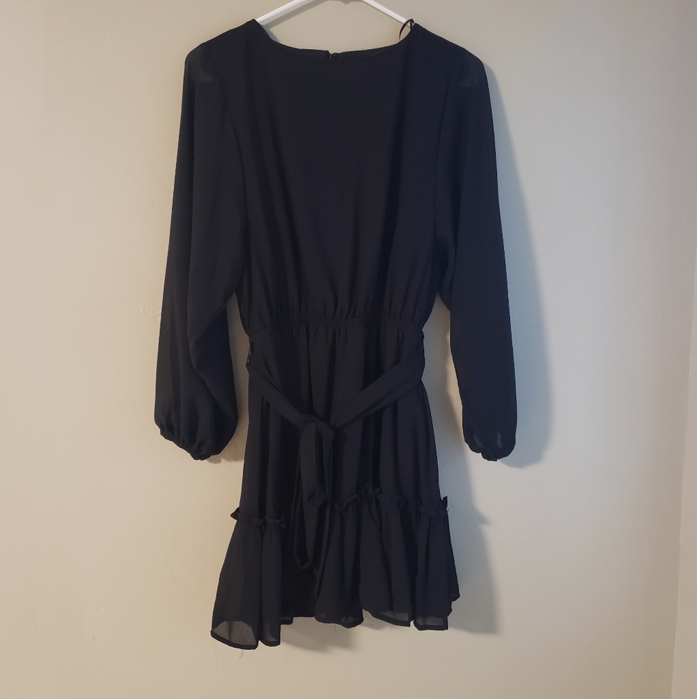 Black Long Sleeve Flouncy Dress